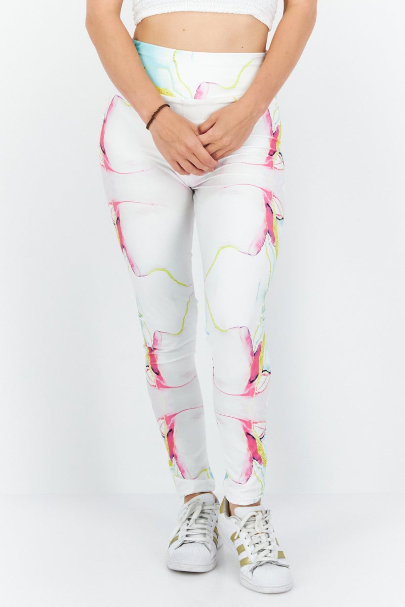 Ryder Act Women Regular Fit Allover Print Leggings, White Combo  - Image 1