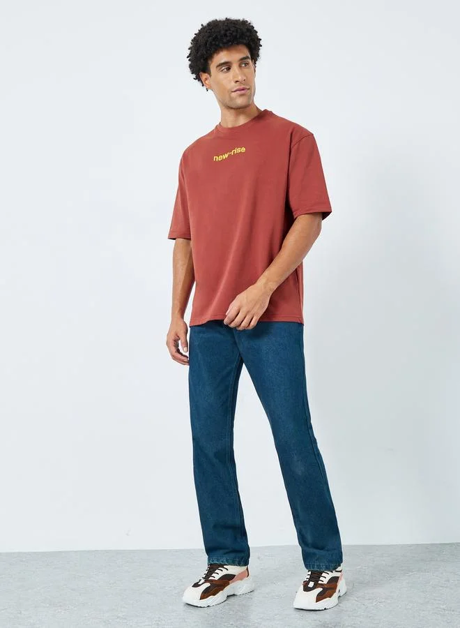 Styli Men Rust Graphic Print Oversized T-Shirt