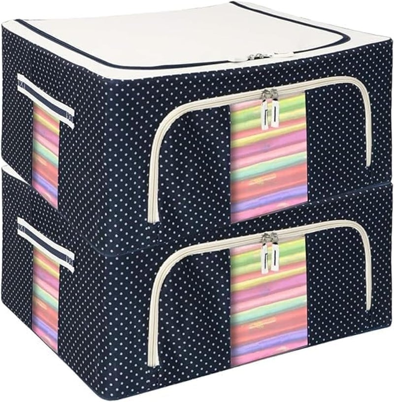Raggle 2 pcs Closet Organizers and Storage Bins Foldable Metal Frame Storage Box with Zippers & Clear Window for Organizing Clothing. (24L,BLUE,2) - Image 1