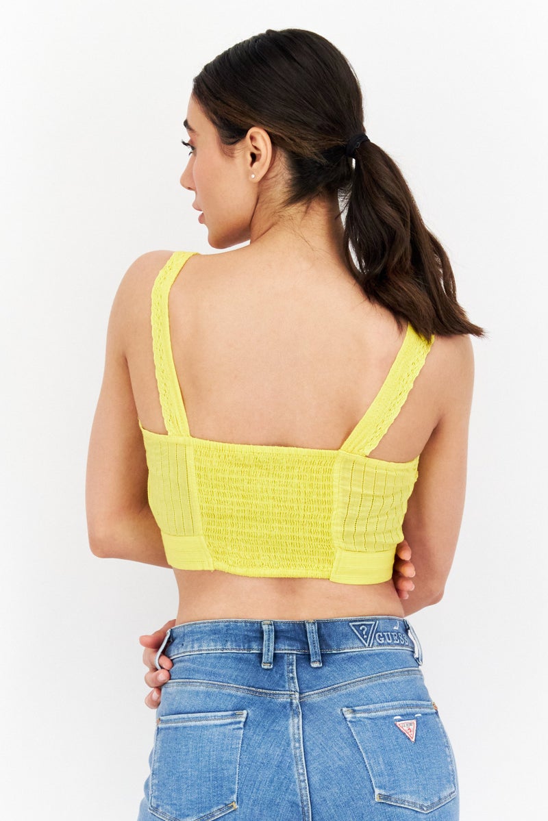 NA-KD Women Square Neck Sleeveless Textured Top, Yellow - Image 3