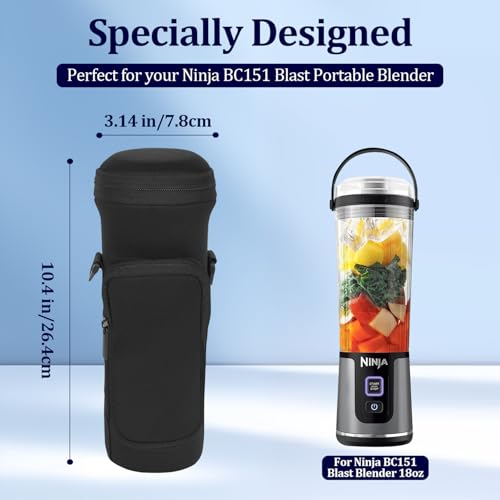 NUENSS-ROR Carrying Sleeve for Ninja BC151 Blast Portable Blender with Lid, Flip Portable Blender Travel Insulated Sleeve with Adjustable Crossbody Strap and Pocket (Black) - Image 2