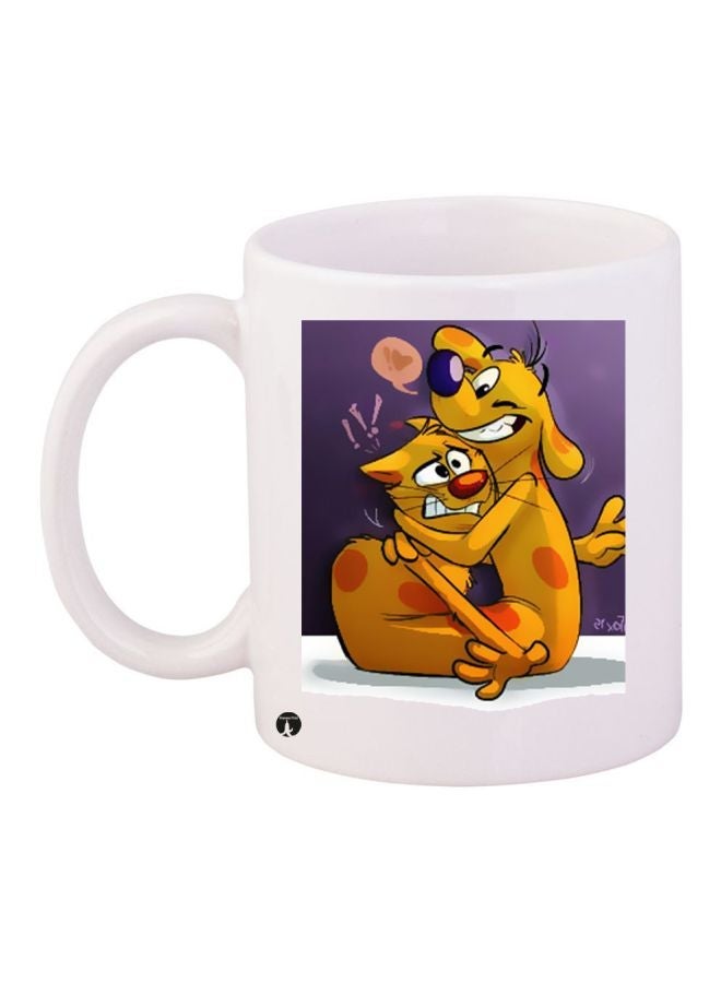 RYN Cartoon Printed Coffee Mug White/Yellow/Purple 11ounce