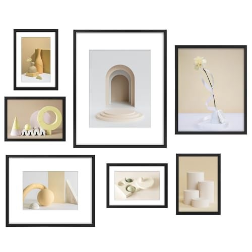 Frametory, Aluminum Picture Frames Set of 7 - Black Gallery Wall Kit - Displays One 11x14, Two 8x10, and Four 5x7 inch Photos for Home Decoration - Image 1