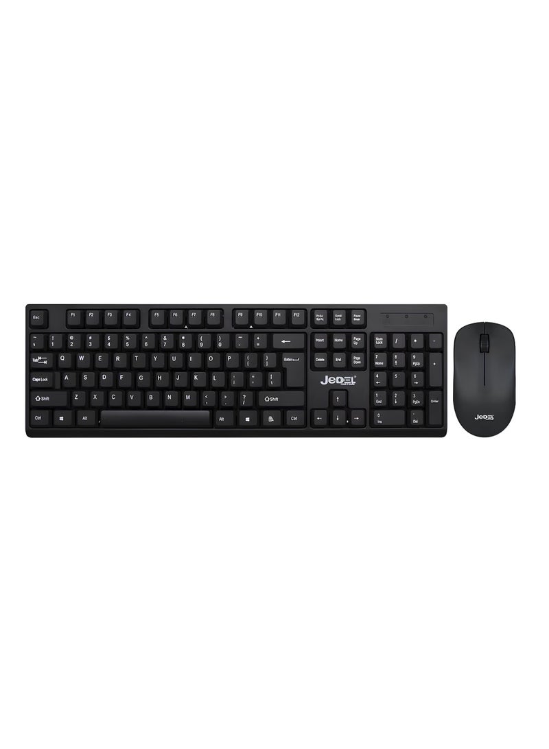 JeDel WS732 wireless keyboard and mouse set with sleek design – fast response – 10-meter range – black color - Image 1