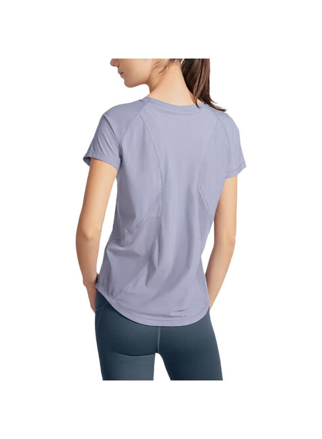 VFU Sports T-Shirt, Women'S Short-Sleeve, Quick-Dry, Mesh Breathable, Fitness Wear, Training Yoga Outfit, Iris Blue, Size S - Image 1