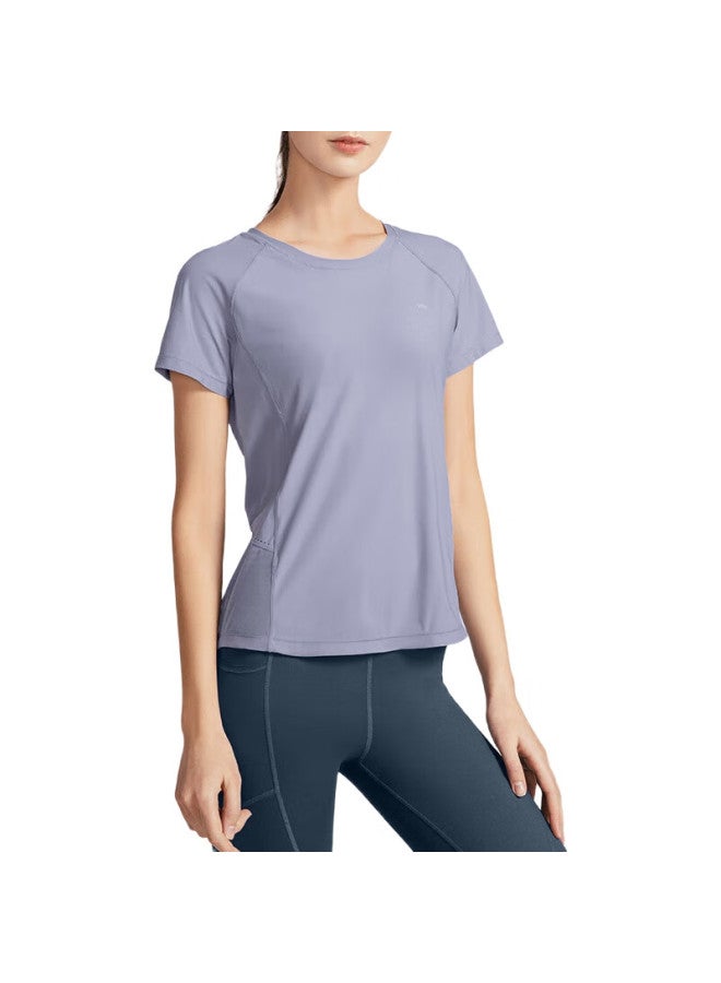 VFU Sports T-Shirt, Women'S Short-Sleeve, Quick-Dry, Mesh Breathable, Fitness Wear, Training Yoga Outfit, Iris Blue, Size S - Image 3