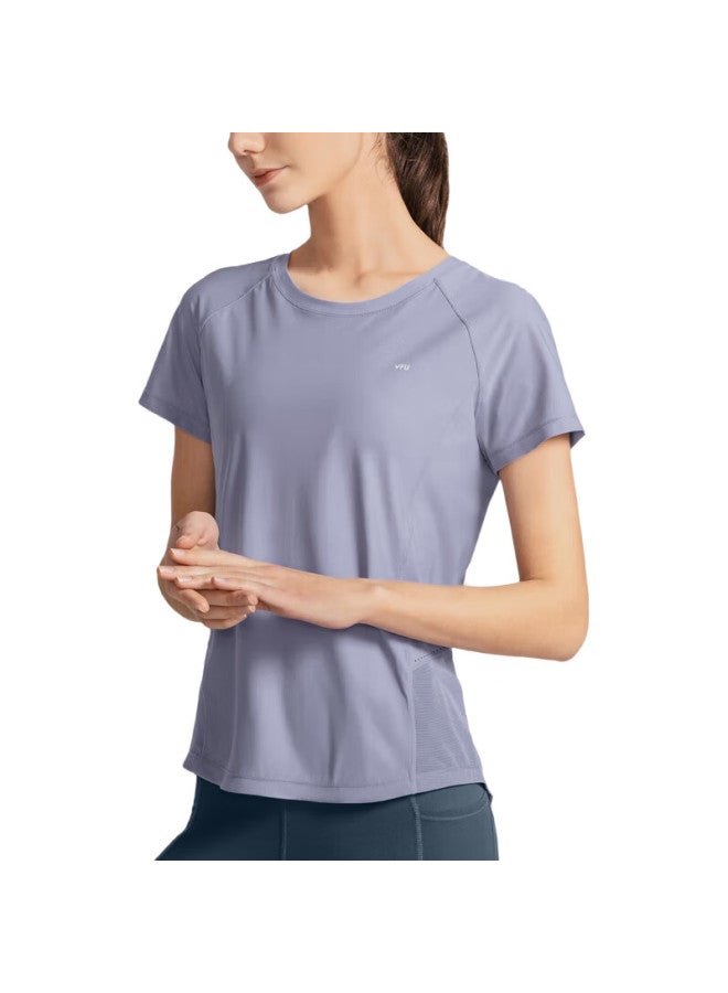 VFU Sports T-Shirt, Women'S Short-Sleeve, Quick-Dry, Mesh Breathable, Fitness Wear, Training Yoga Outfit, Iris Blue, Size S - Image 2