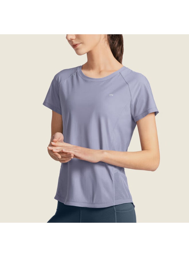 Vfu Sports T-shirt, Women's Short-sleeve, Quick-dry, Mesh Breathable, Fitness Wear, Training Yoga Outfit, Iris Blue, Size S - Image 2