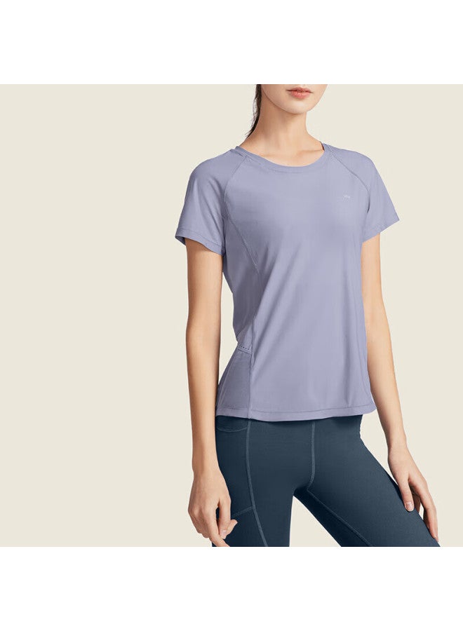 Vfu Sports T-shirt, Women's Short-sleeve, Quick-dry, Mesh Breathable, Fitness Wear, Training Yoga Outfit, Iris Blue, Size S - Image 4