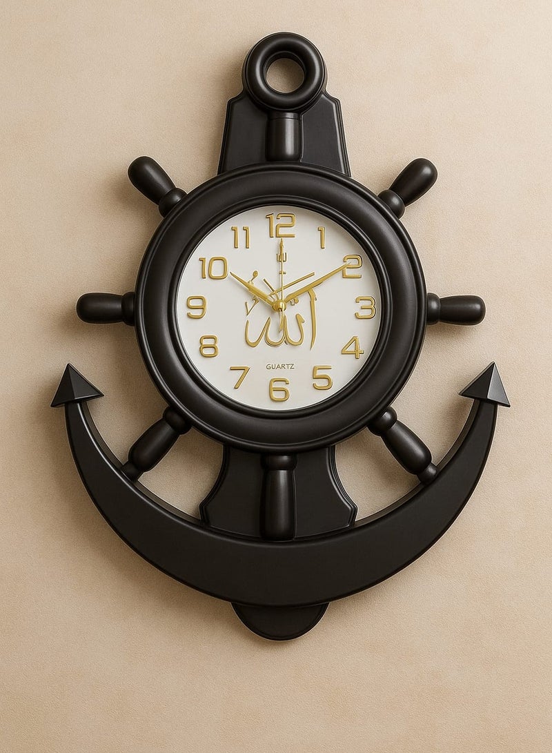 Ship Wheel Anchor Wall Clock / Length 50Cm X Width 40Cm