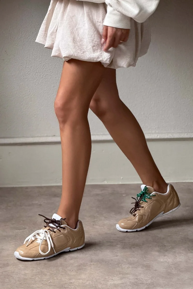 Nişantaşı Shoes Fabian Nude Matte Flat Sole Women's Lace-Up Sports Shoes