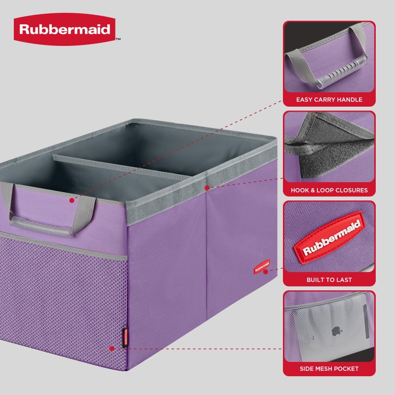 Rubbermaid Car Organizer, Collapsible Trunk Organizer, Multi-Compartment Car Storage Organization for Car Accessories, 2 Compartments With Cover, 21.65"*14.17"*12.2" - Purple - Image 3