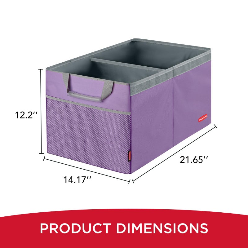 Rubbermaid Car Organizer, Collapsible Trunk Organizer, Multi-Compartment Car Storage Organization for Car Accessories, 2 Compartments With Cover, 21.65"*14.17"*12.2" - Purple - Image 5