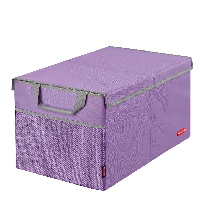 Rubbermaid Car Organizer, Collapsible Trunk Organizer, Multi-Compartment Car Storage Organization for Car Accessories, 2 Compartments With Cover, 21.65"*14.17"*12.2" - Purple - Image 1