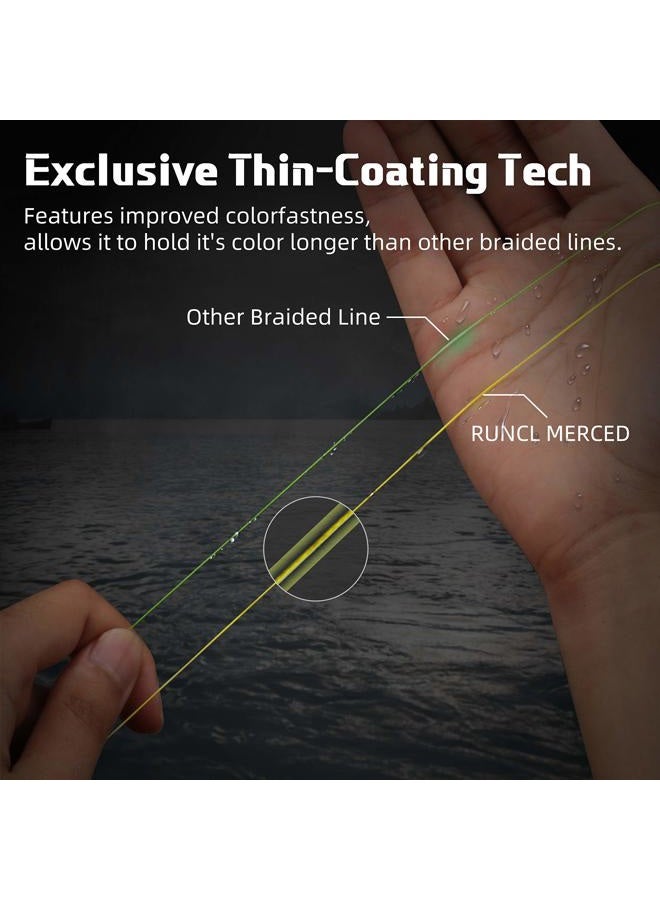 RUNCL Braided Fishing Line Merced, Braided Line X4 - Proprietary Weaving Tech, Thin-Coating Tech, Enhanced Smoothness - Fishing Line for Freshwater/Saler (Hi-Vis Yellow, 40LB(18.1kgs), 300yds) - Image 5