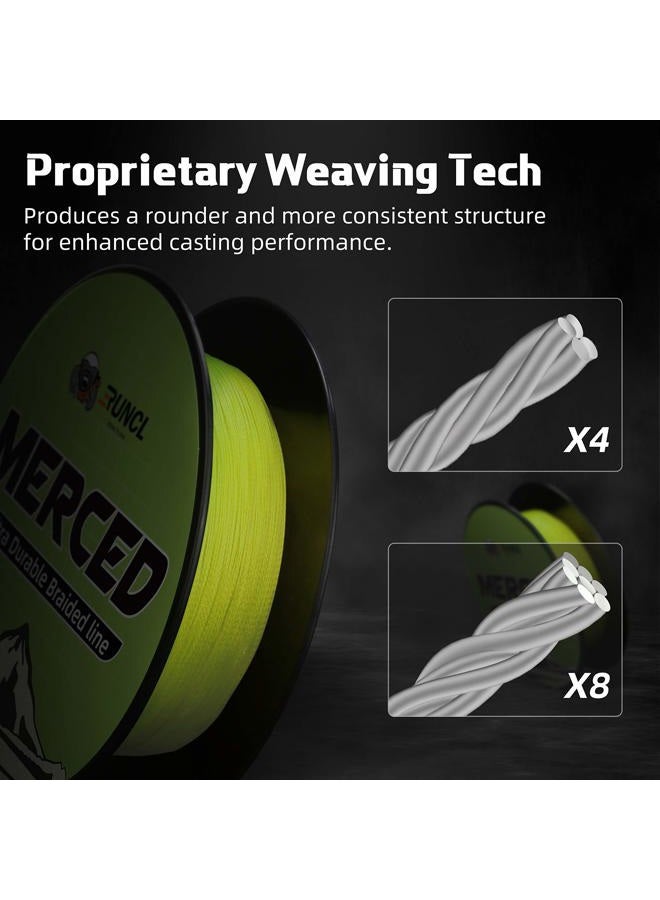 RUNCL Braided Fishing Line Merced, Braided Line X4 - Proprietary Weaving Tech, Thin-Coating Tech, Enhanced Smoothness - Fishing Line for Freshwater/Saler (Hi-Vis Yellow, 40LB(18.1kgs), 300yds) - Image 2