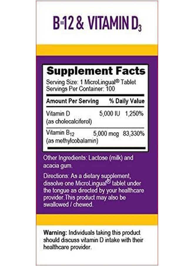 Superior Source Superior Source NO Shot Methylcobalamin B-12 5,000 mcg with D3 5,000 IU - Energy & Heart Health Supplement - Multivitamin with Vitamin D3 for Bone Support - 100 Instant Dissolve Tablets  - Image 2
