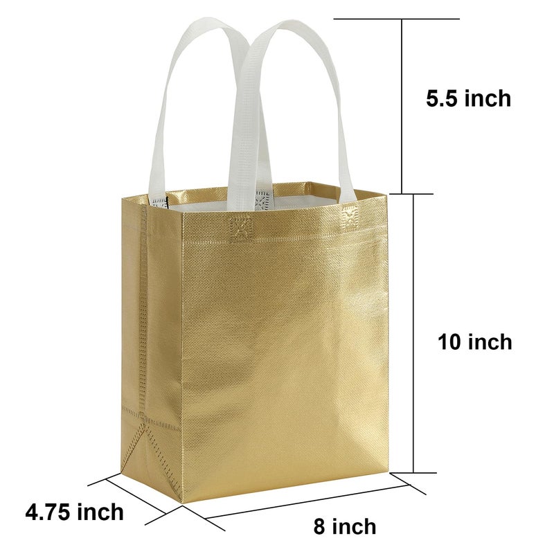 Tosnail 40 Pack 10 x 8 Inch Glossy Gold Reusable Grocery Bags Shopping Tote Bag with Handle Present Bag Gift Bag for Weddings  Birthdays  Party  Event - Gold - Image 2