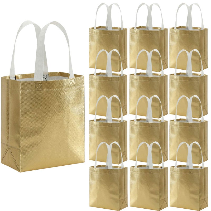 Tosnail 40 Pack 10 x 8 Inch Glossy Gold Reusable Grocery Bags Shopping Tote Bag with Handle Present Bag Gift Bag for Weddings  Birthdays  Party  Event - Gold - Image 1
