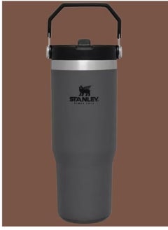 IceFlow Flip Straw Water Bottle, 0.88L – Vacuum Insulated, Leakproof & BPA-Free – Keeps Water Cold for 12 Hours – Easy-Carry, Dishwasher Safe Stainless Steel Travel Mug (Charcoal)