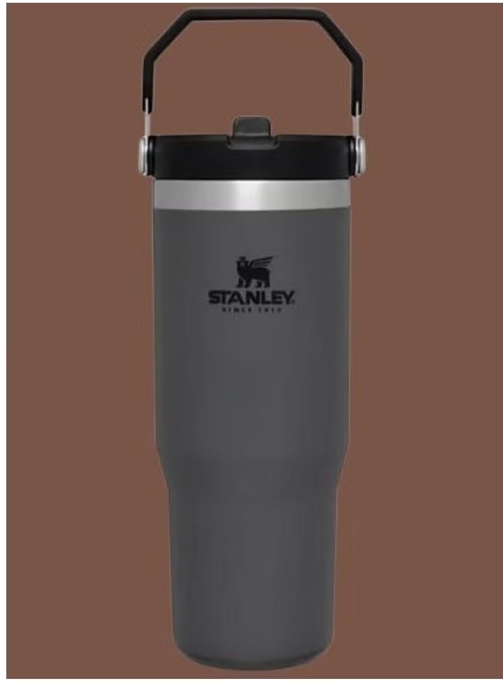 Stanley - IceFlow Flip Straw Water Bottle, 0.88L – Vacuum Insulated, Leakproof & BPA-Free – Keeps Water Cold for 12 Hours – Easy-Carry, Dishwasher Safe Stainless Steel Travel Mug (Charcoal) - Image 1