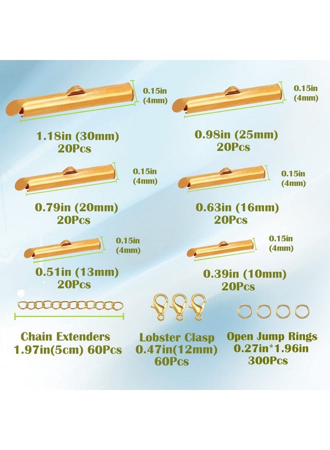 EuTengHao EuTengHao 540Pcs Slider Clasp Kit, Beading Tube Slide Cord Ends Slide Tube End Bar with Lobster Clasp Chain Extender Jewelry Finding Kit for Beading Necklace Bracelet Jewelry Making (6 Sizes, Gold)  - Image 2