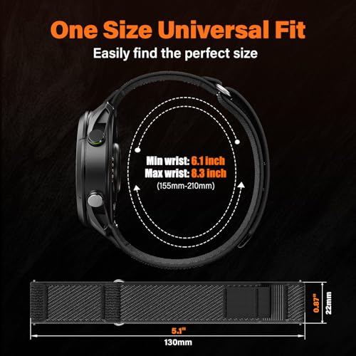 ANCOOL Nylon Watch Band Compatible with Garmin Venu 3/Venu 4 45mm/Venu 2/Forerunner 265/255/Vivoactive 4, 22mm Quick Release Watch Band for Galaxy Watch 46mm/3 45mm for Men(Black/Grey, L) - Image 5