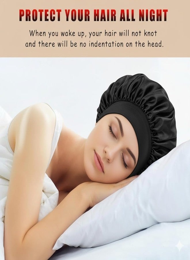 Atrube Silk Bonnet for Hair with 3 Scrunchies| Adjustable Satin Hair Cap for Sleeping | Bonnet for Curly Hair with Wide Tie Band| Multiple use| Shower Cap| (black band) - Image 2