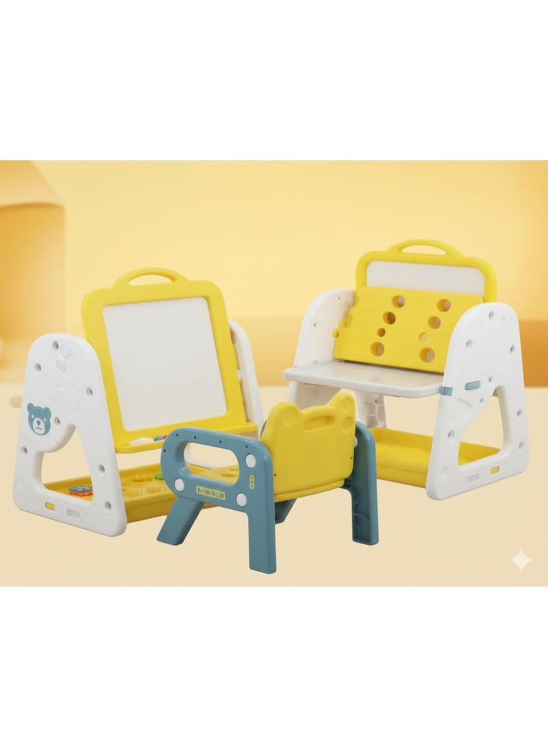 فول جوي مجموعة طاولة وكرسي متعددة الوظائف3 في 1، لوح رسم مع رف للكتب, سطح مكتب قابل للطي , حامل قائم قابل للتعديل - Image 2