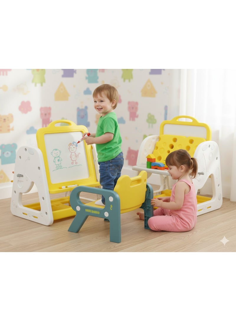 فول جوي مجموعة طاولة وكرسي متعددة الوظائف3 في 1، لوح رسم مع رف للكتب, سطح مكتب قابل للطي , حامل قائم قابل للتعديل - Image 5