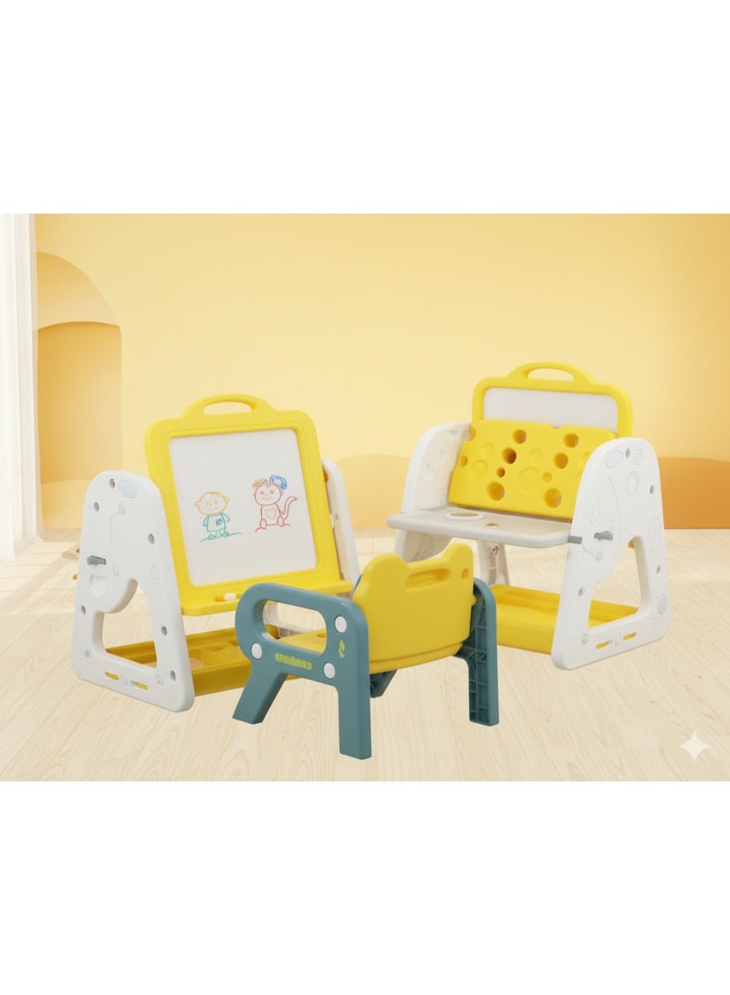 فول جوي مجموعة طاولة وكرسي متعددة الوظائف3 في 1، لوح رسم مع رف للكتب, سطح مكتب قابل للطي , حامل قائم قابل للتعديل - Image 4