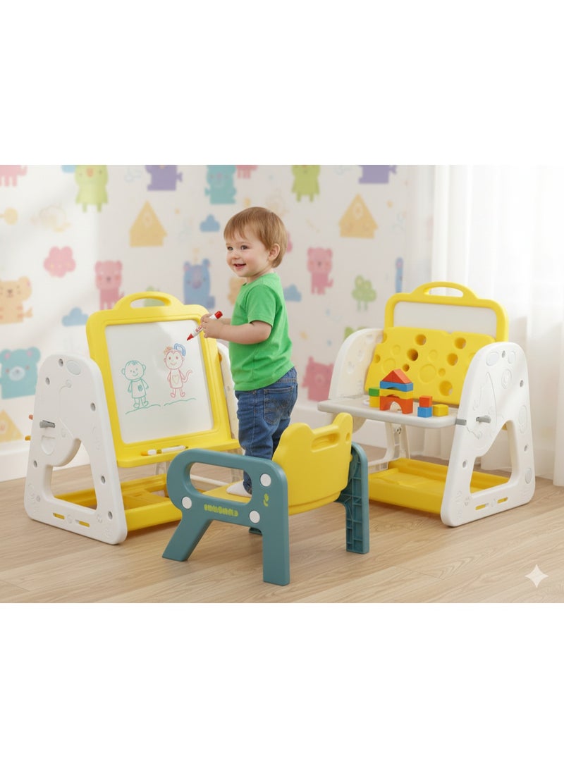 فول جوي مجموعة طاولة وكرسي متعددة الوظائف3 في 1، لوح رسم مع رف للكتب, سطح مكتب قابل للطي , حامل قائم قابل للتعديل - Image 3