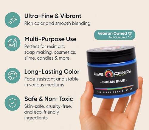 Eye Candy Pigments Premium Blue Mica Powder - Busan Blue (50gr) - for Epoxy, Resin, Soap, Paint, Woodworking, Acrylic Pouring, Bath Bombs, Fishing Lures - DIY Arts and Crafts Additive - Image 3