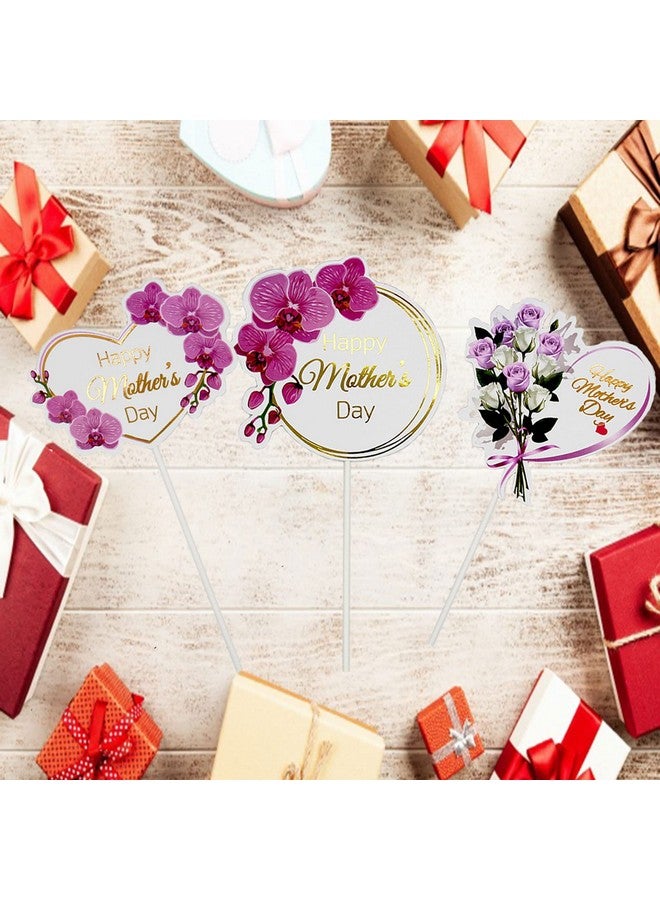 Timisea 24pcs Happy Mother's Day Cupcake Toppers, Heart Round Butterfly Orchid Rose Flower Cupcake Picks, Cake Decoration for Birthday Mother's Day Party Favors Supplies Favors - Image 2