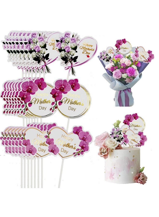 Timisea 24pcs Happy Mother's Day Cupcake Toppers, Heart Round Butterfly Orchid Rose Flower Cupcake Picks, Cake Decoration for Birthday Mother's Day Party Favors Supplies Favors - Image 1