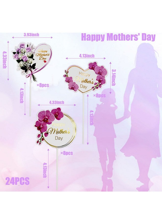 Timisea 24pcs Happy Mother's Day Cupcake Toppers, Heart Round Butterfly Orchid Rose Flower Cupcake Picks, Cake Decoration for Birthday Mother's Day Party Favors Supplies Favors - Image 5