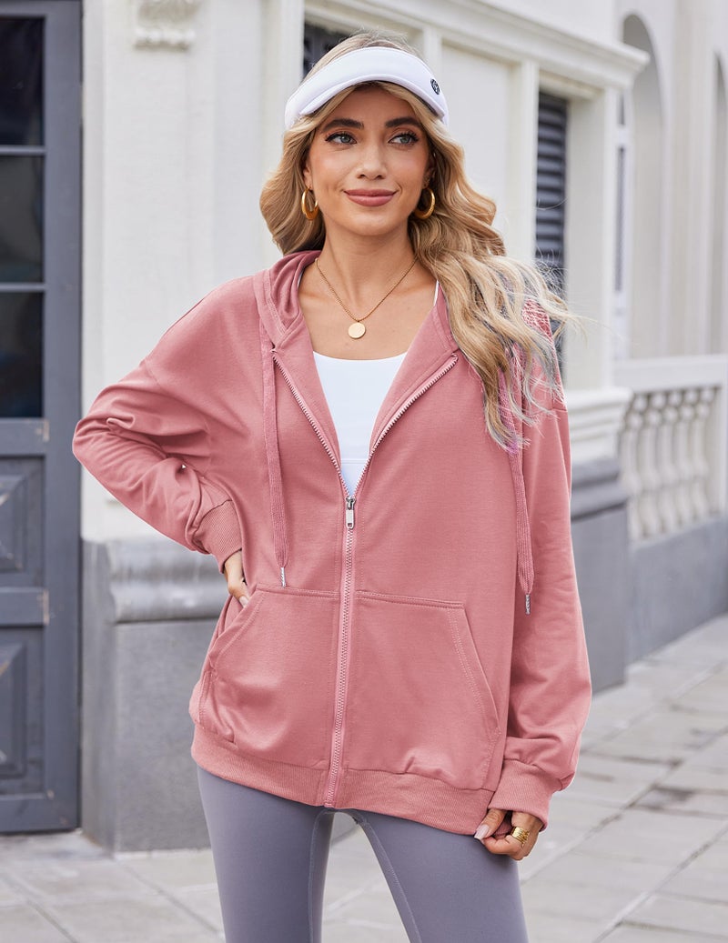 Zeagoo Ladies Jackets Lightweight Zip Up Hoodie Hoodies Sweatshirts With Pockets Thin Long Sleeve Sweatshirts Pink M - Image 2