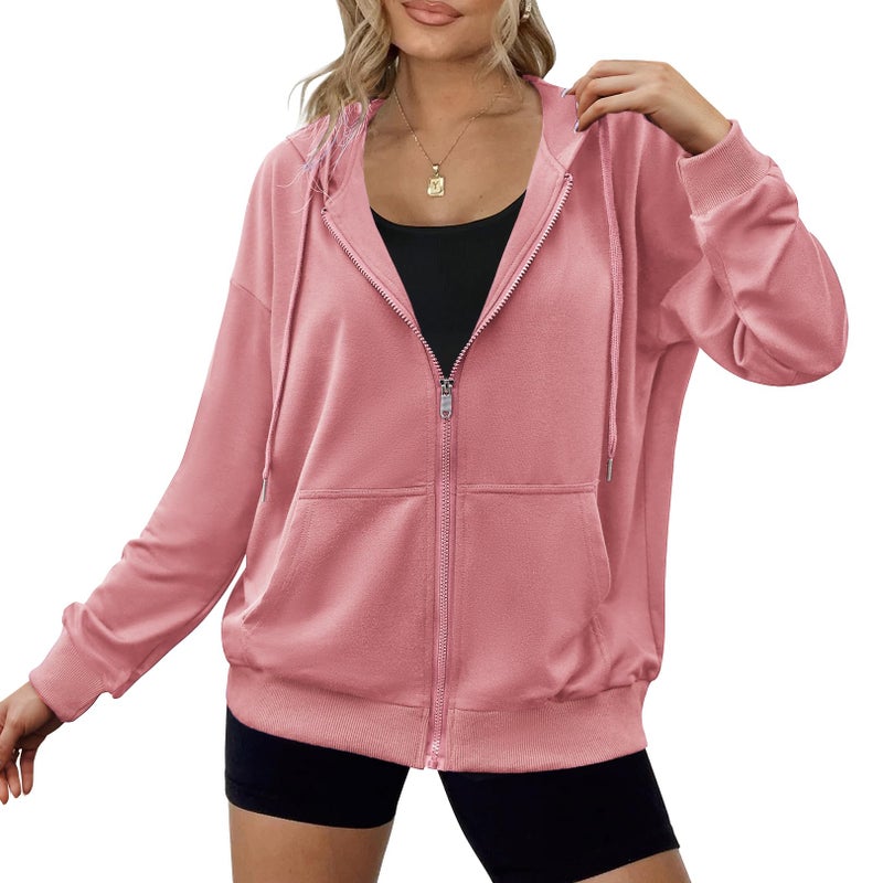 Zeagoo Ladies Jackets Lightweight Zip Up Hoodie Hoodies Sweatshirts With Pockets Thin Long Sleeve Sweatshirts Pink M - Image 1