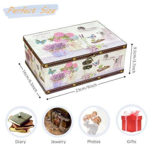Amedoo Treasure Box Vintage Wooden + PU Leather Decorative Storage Box With Lid - Trinket, Jewelry & Memento Keepsake Box - Gifts for Kids, Girls, Women & Home Decor (Lavender, Small) - Image 5