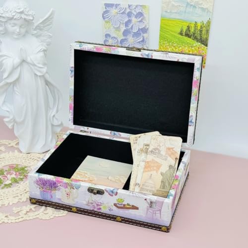 Amedoo Treasure Box Vintage Wooden + PU Leather Decorative Storage Box With Lid - Trinket, Jewelry & Memento Keepsake Box - Gifts for Kids, Girls, Women & Home Decor (Lavender, Small) - Image 2