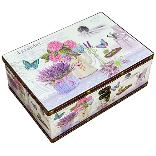 Amedoo Treasure Box Vintage Wooden + PU Leather Decorative Storage Box With Lid - Trinket, Jewelry & Memento Keepsake Box - Gifts for Kids, Girls, Women & Home Decor (Lavender, Small) - Image 1