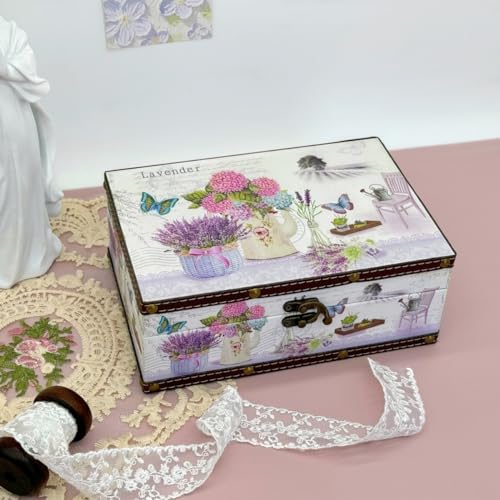 Amedoo Treasure Box Vintage Wooden + PU Leather Decorative Storage Box With Lid - Trinket, Jewelry & Memento Keepsake Box - Gifts for Kids, Girls, Women & Home Decor (Lavender, Small) - Image 4