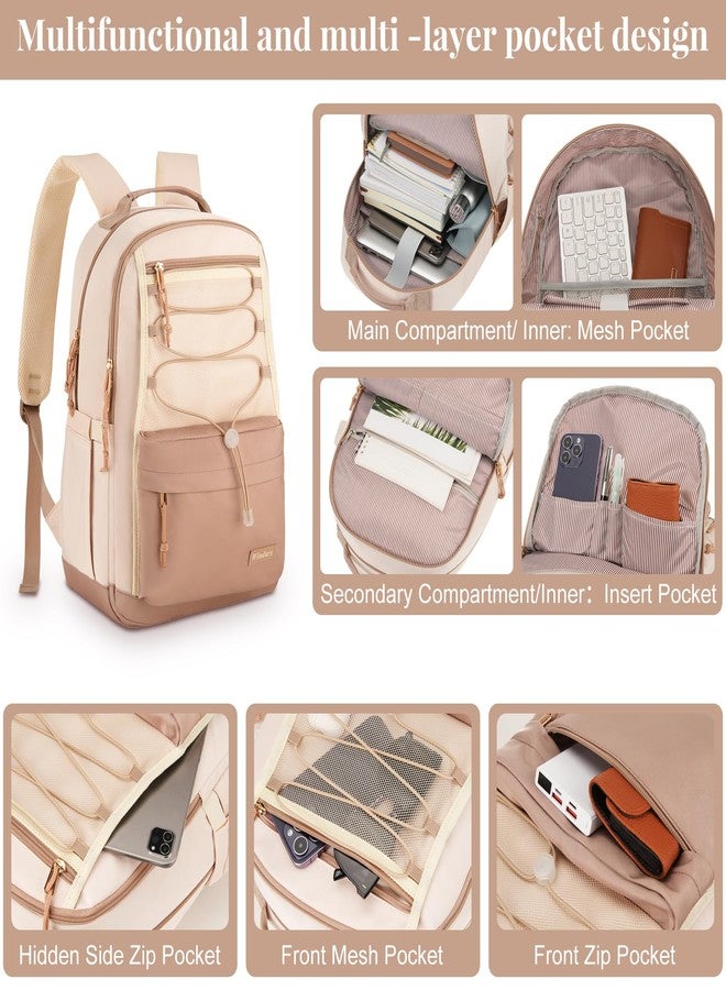 WINDARS School Backpack for Teens Girls, Aesthetic College Backpack Large Bookbag for Women Students Fashion Laptop Bag, Beige Khaki, 15.6 inch, Modern - Image 2