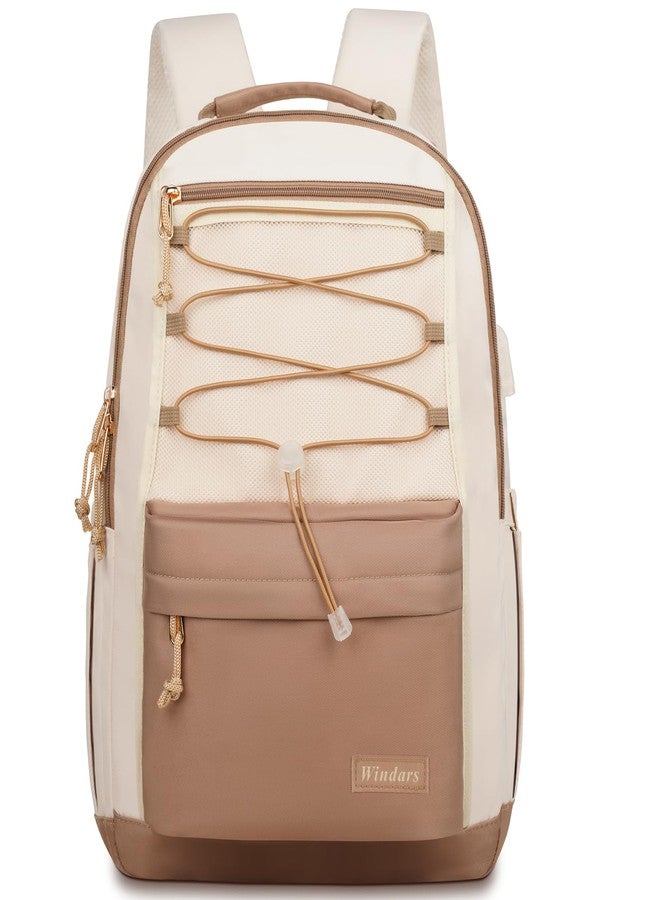 WINDARS School Backpack for Teens Girls, Aesthetic College Backpack Large Bookbag for Women Students Fashion Laptop Bag, Beige Khaki, 15.6 inch, Modern - Image 1