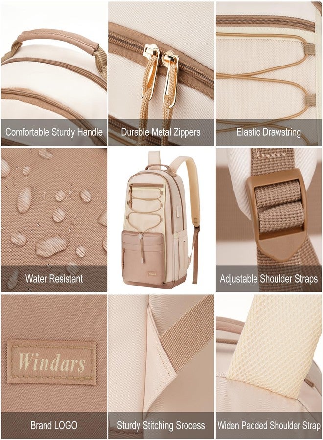 WINDARS School Backpack for Teens Girls, Aesthetic College Backpack Large Bookbag for Women Students Fashion Laptop Bag, Beige Khaki, 15.6 inch, Modern - Image 4