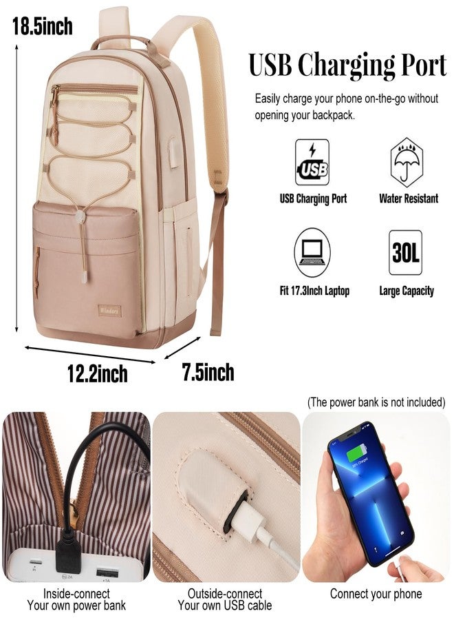 WINDARS School Backpack for Teens Girls, Aesthetic College Backpack Large Bookbag for Women Students Fashion Laptop Bag, Beige Khaki, 15.6 inch, Modern - Image 3