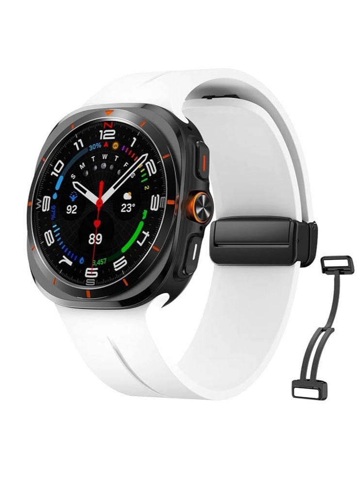 Watch - For Samsung Galaxy Watch Ultra 47mm (2024) Soft Silicone Sport Strap With Magnetic Buckle - White - Image 1