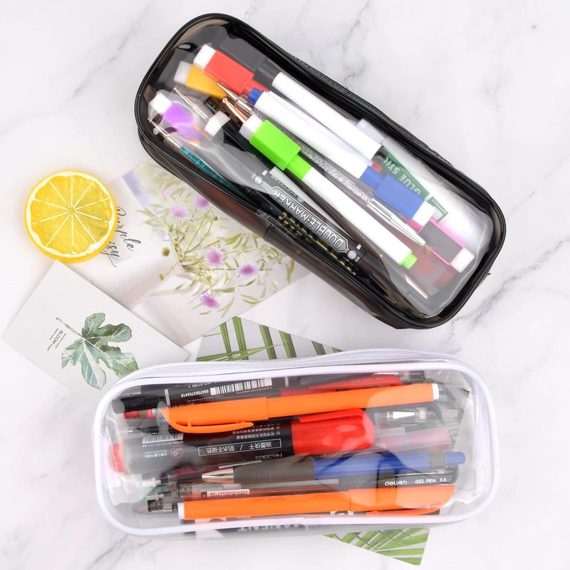 YILANJIN Clear Zipper Pencil Bag, 2 Pieces PVC Pencil Case, Waterproof Makeup Pouch, Transparent Stationery Bag for School, Office, Travel, Black, White - Image 5