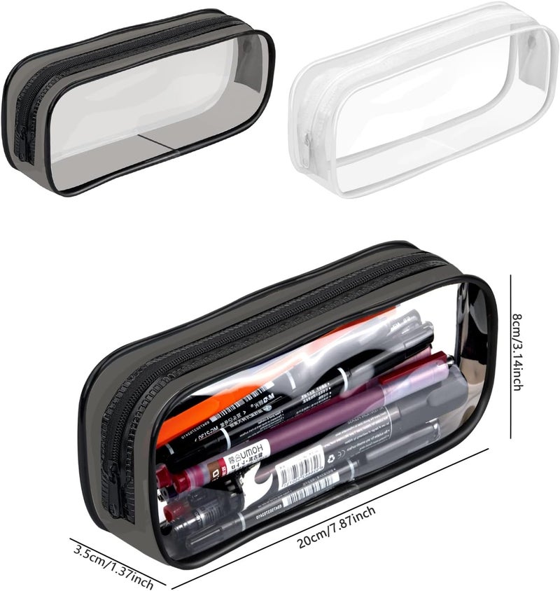 YILANJIN Clear Zipper Pencil Bag, 2 Pieces PVC Pencil Case, Waterproof Makeup Pouch, Transparent Stationery Bag for School, Office, Travel, Black, White - Image 2
