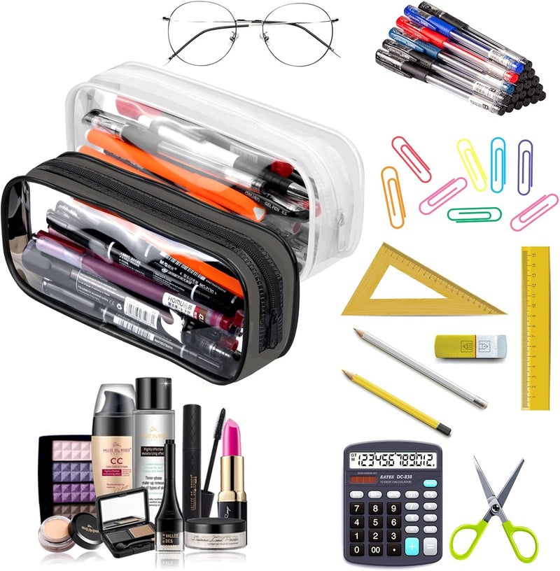 YILANJIN Clear Zipper Pencil Bag, 2 Pieces PVC Pencil Case, Waterproof Makeup Pouch, Transparent Stationery Bag for School, Office, Travel, Black, White - Image 4